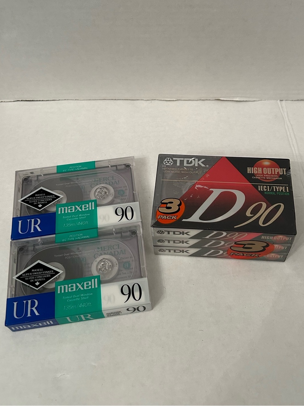 Vintage Maxell UR 90 Audio Cassette Tapes - Clear Shell (2) + TDK D90 3-Pack